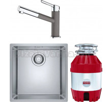 Комплект Мойка Franke Felix FEX 210-40 нержавеющая сталь + Смеситель Orbit 115.0623.141 хром, серый камень + Измельчитель Turbo Elite TE-50 с пневмокнопкой