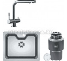 Комплект Мойка Franke Bell BCX 110-55 TL нержавеющая сталь + Смеситель Atlas Clear water нержавеющая сталь + Измельчитель Bort Alligator Control 93417944