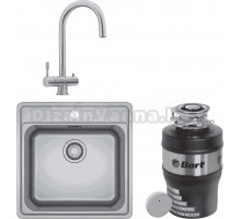 Комплект Мойка Franke Bell BCX 610-42 TL нержавеющая сталь + Смеситель Eos Clear Water нержавеющая сталь + Измельчитель Bort Alligator Mega