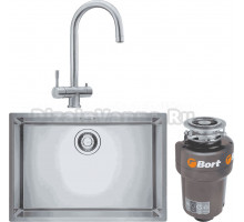 Комплект Мойка Franke Felix FEX 110-60 нержавеющая сталь + Смеситель Eos Clear Water нержавеющая сталь + Измельчитель Bort Titan Max Power FullControl