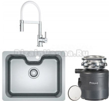 Комплект Мойка Franke Bell BCX 110-55 TL нержавеющая сталь + Смеситель Lina Semi-pro хром, белый + Измельчитель Bort Alligator X