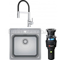 Комплект Мойка Franke Bell BCX 210-51 TL нержавеющая сталь + Смеситель Lina Semi-pro хром, черный + Измельчитель Bort Caiman 93418064