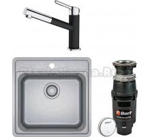 Комплект Мойка Franke Bell BCX 610-42 TL нержавеющая сталь + Смеситель Orbit 115.0623.057 хром, оникс + Измельчитель Bort Master Eco Control