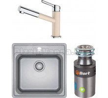 Комплект Мойка Franke Bell ВСX 610-51 TL нержавеющая сталь + Смеситель Orbit 115.0623.136 хром, бежевый + Измельчитель Bort Titan 4000 Plus