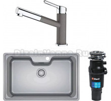 Комплект Мойка Franke Bell ВСX 610-81 TL нержавеющая сталь + Смеситель Orbit 115.0623.141 хром, серый камень + Измельчитель Bort Titan 7000