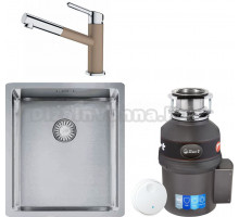 Комплект Мойка Franke Box BXX 210-36 нержавеющая сталь + Смеситель Orbit 115.0623.147 хром, миндаль + Измельчитель Bort Titan 9000