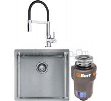 Комплект Мойка Franke Box BXX 210-45 нержавеющая сталь + Смеситель Lina Semi-pro хром, черный + Измельчитель Bort Titan Max Power