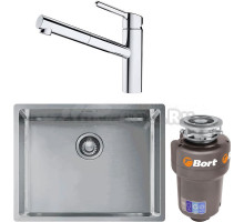 Комплект Мойка Franke Box BXX 210-54 нержавеющая сталь + Смеситель Orbit 115.0623.055 хром + Измельчитель Bort Titan Max Power FullControl