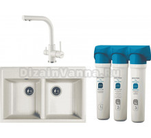 Комплект Мойка кухонная Dr. Gans Astra 780 белая + Смеситель Paulmark Essen Es213011-431TW белый матовый + Фильтр Paulmark Refine System