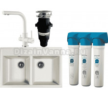 Комплект Мойка кухонная Dr. Gans Astra 780 белая + Смеситель Paulmark Essen Es213011-431TW белый матовый + Измельчитель Bone Crusher BC 810-SL Slim Li + Фильтр Paulmark Refine System