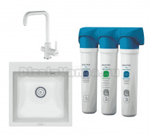 Комплект Мойка кухонная Point Арбель 51 белая + Смеситель Paulmark Logas Lo213021-431TW белый + Фильтр Refine System