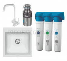 Комплект Мойка кухонная Point Арбель 51 белая + Смеситель Paulmark Logas Lo213021-431TW белый + Измельчитель Bort Titan 4000 Control + Фильтр Paulmark Refine System