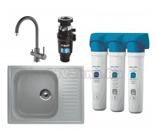 Комплект Мойка кухонная Ulgran U-202 -310 серая + Смеситель Paulmark Essen Es213211-402 серый металлик + Измельчитель Bort Master Eco 91275752 + Фильтр Paulmark Refine System