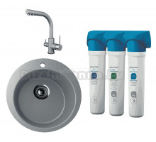 Комплект Мойка кухонная Ulgran U-405 -309 темно-серая + Смеситель Paulmark Essen Es213011-402 серый металлик + Фильтр Paulmark Refine System