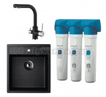 Комплект Мойка кухонная Ulgran U-406 -308 черная + Смеситель Paulmark Essen Es213011-418 черный металлик + Фильтр Paulmark Refine System