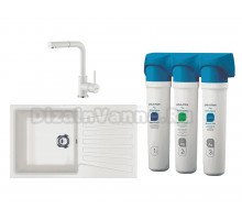 Комплект Мойка кухонная Ulgran U-703 -341 ультра-белая + Смеситель Paulmark Kassel Ka214311-431 белый матовый + Фильтр Paulmark Refine System