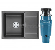 Комплект Мойка Paulmark Flugen 50-650 PM216550-BL черный + Измельчитель Intenso I-400