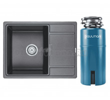 Комплект Мойка Paulmark Flugen 50-650 PM216550-DG графит + Измельчитель Intenso I-PRO 1000