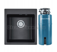 Комплект Мойка Paulmark Kante 45 PM104651-BL черная + Измельчитель Intenso I-800