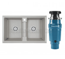 Комплект Мойка Paulmark Tandem 80/2PM238150-GR серая + Измельчитель Intenso I-400