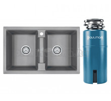 Комплект Мойка Paulmark Tandem 80/2PM238150-GRM серый металлик + Измельчитель Intenso I-800