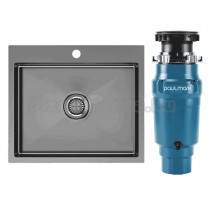 Комплект Мойка Paulmark Velten PM805951-GM вороненая сталь + Измельчитель Intenso I-400