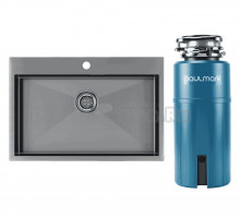 Комплект Мойка Paulmark Velten PM807551-GM вороненая сталь + Измельчитель Intenso I-PRO 1000