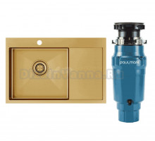 Комплект Мойка Paulmark Velten PM807851-BGL L, золото + Измельчитель Intenso I-400