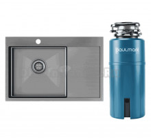 Комплект Мойка Paulmark Velten PM807851-GML вороненая сталь + Измельчитель Intenso I-PRO 1000