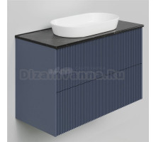 Тумба под раковину со столешницей La Fenice Terra Twin Blu Grigio 100 подвесная, синяя матовая, столешница черный мрамор