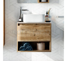 Тумба под раковину со столешницей STWORKI Карлстад 60 дуб рустикальный, роверелла, с отверстием для смесителя