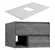 Тумба под раковину со столешницей STWORKI Карлстад 75 дуб рошелье, простоун беж, с отверстием для смесителя