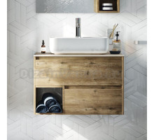 Тумба под раковину со столешницей STWORKI Карлстад 75 дуб рустикальный, простоун беж