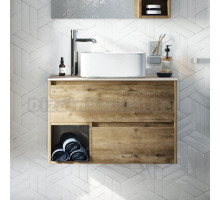 Тумба под раковину со столешницей STWORKI Карлстад 75 дуб рустикальный, простоун беж, с отверстием для смесителя