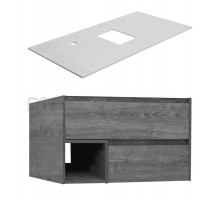 Тумба под раковину со столешницей STWORKI Карлстад 90 дуб рошелье, простоун беж, с отверстием для смесителя