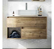 Тумба под раковину со столешницей STWORKI Карлстад 90 дуб рустикальный, простоун беж