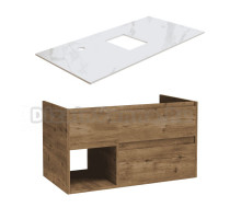 Тумба под раковину со столешницей STWORKI Карлстад 90 дуб рустикальный, монте тиберио, с отверстием для смесителя
