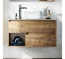 Тумба под раковину со столешницей STWORKI Карлстад 90 дуб рустикальный, роверелла, с отверстием для смесителя