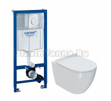 Комплект Унитаз подвесной Bauedge Bau Ceramics + Инсталляция Grohe Rapid SL 38721001 3 в 1 с кнопкой смыва