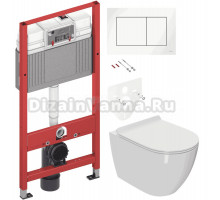 Комплект Унитаз подвесной Bauedge Bau Ceramics + Инсталляция TECE Base 9400413 4 в 1 с кнопкой смыва