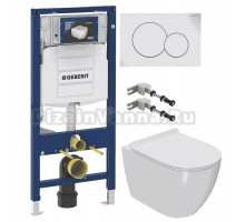 Комплект Унитаз подвесной Bauedge Bau Ceramics + Инсталляция Geberit Duofix UP 320 111.300.00.5 + Кнопка Sigma 01 115.770.11.5 белая + Крепления 111.815.00.1 к стене