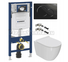Комплект Унитаз подвесной Bauedge Bau Ceramics + Инсталляция Geberit Duofix UP 320 111.300.00.5 + Кнопка Sigma 01 115.770.DW.5 черная + Крепления 111.815.00.1 к стене