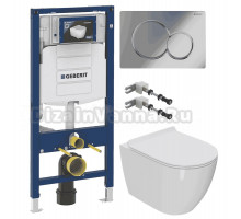 Комплект Унитаз подвесной Bauedge Bau Ceramics + Инсталляция Geberit Duofix UP 320 111.300.00.5 + Кнопка Sigma 01 115.770.21.5 хром + Крепления 111.815.00.1 к стене