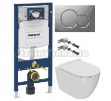 Комплект Унитаз подвесной Bauedge Bau Ceramics + Инсталляция Geberit Duofix UP 320 111.300.00.5 + Кнопка Sigma 01 115.770.JQ.5 лакированная, матовый хром + Крепления 111.815.00.1 к стене