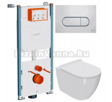 Комплект Унитаз подвесной Bauedge Bau Ceramics + Инсталляция VitrA V-Fix Core 732-5800-01PV + Кнопка Root Round 740-2280 хром