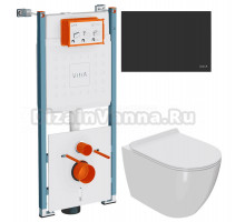 Комплект Унитаз подвесной Bauedge Bau Ceramics + Инсталляция VitrA V-Fix Core 732-5800-01PV + Кнопка Root Round 740-2211 черная матовая