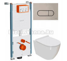 Комплект Унитаз подвесной Bauedge Bau Ceramics + Инсталляция VitrA V-Fix Core 732-5800-01PV + Кнопка Root Round 740-2295 никель