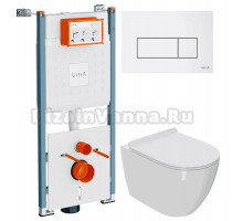 Комплект Унитаз подвесной Bauedge Bau Ceramics + Инсталляция VitrA V-Fix Core 732-5800-01PV + Кнопка Root Square 740-2300 белая глянцевая