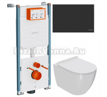 Комплект Унитаз подвесной Bauedge Bau Ceramics + Инсталляция VitrA V-Fix Core 732-5800-01PV + Кнопка Root Square 740-2311 черная матовая