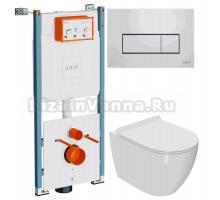 Комплект Унитаз подвесной Bauedge Bau Ceramics + Инсталляция VitrA V-Fix Core 732-5800-01PV + Кнопка Root Square 740-2380 хром